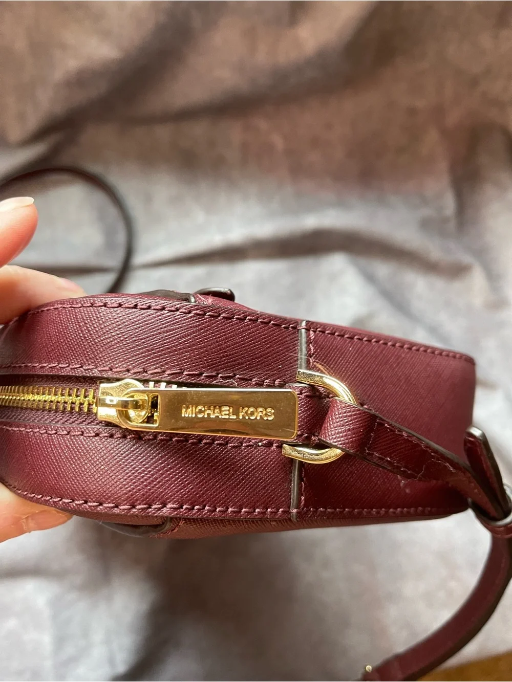 Michael Kors Wine Leather Crossbody with Gold Chain Trim